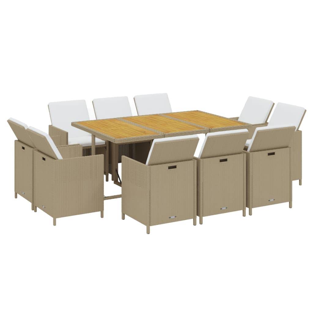 vidaXL 11-tlg. Garten-Essgruppe mit Kissen Poly Rattan Beige