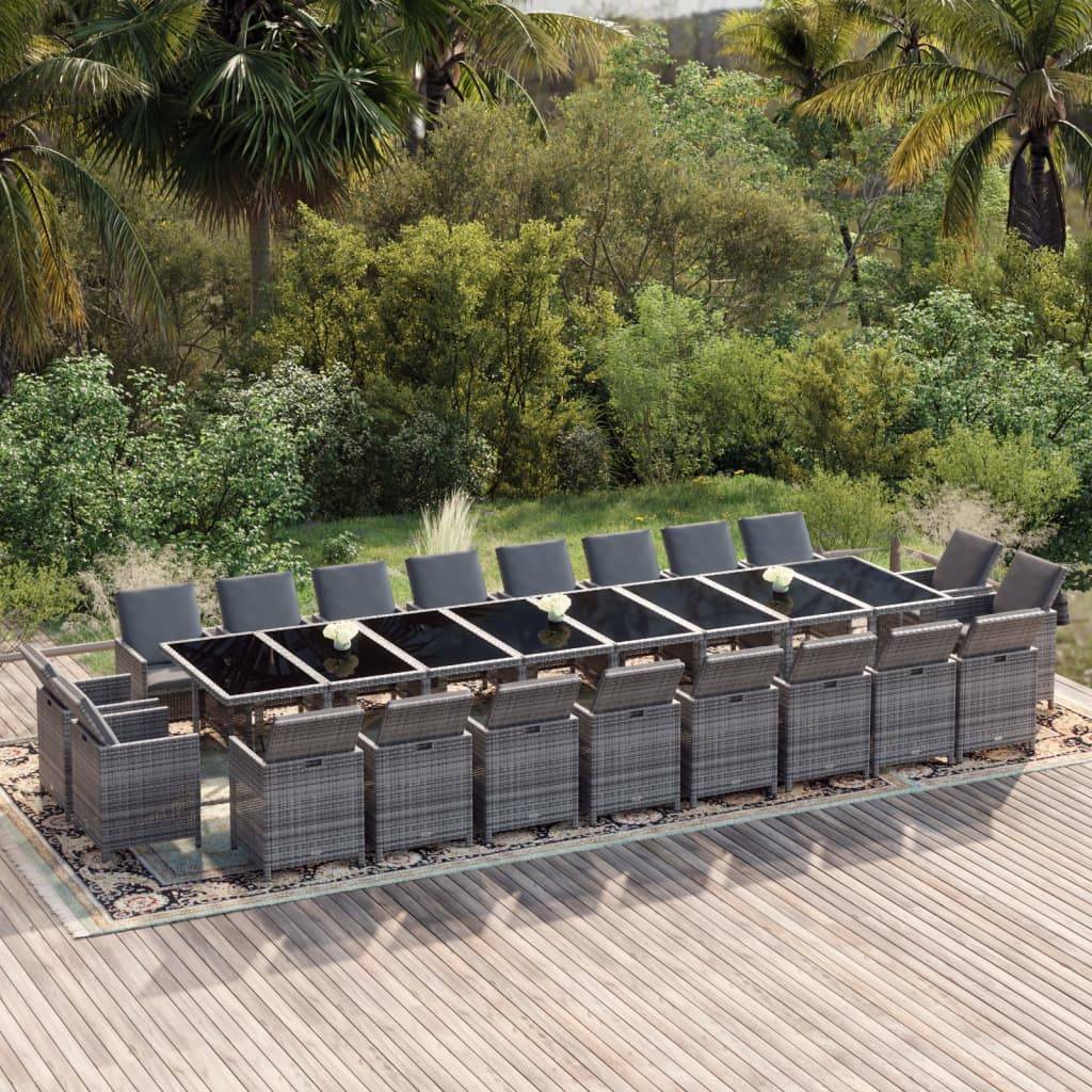 vidaXL 21-tlg. Garten-Essgruppe mit Kissen Poly Rattan Grau