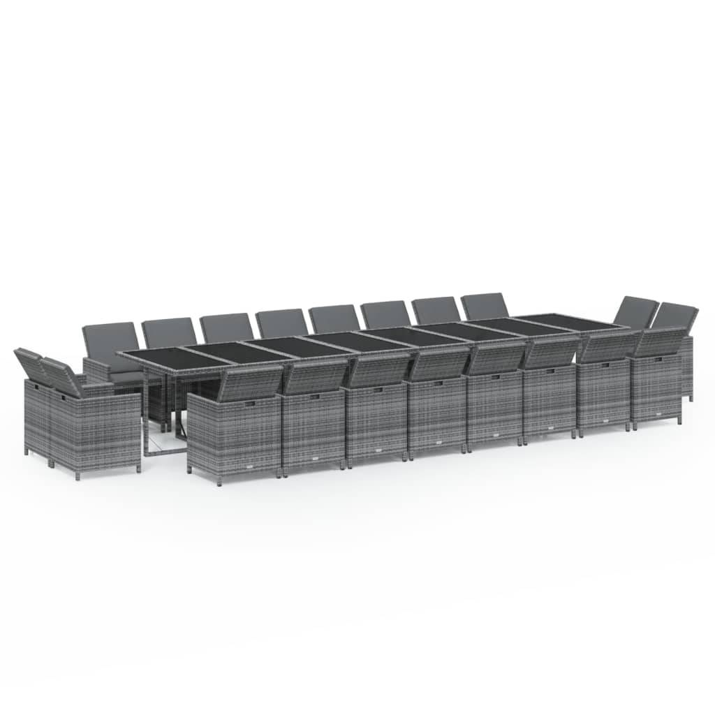 vidaXL 21-tlg. Garten-Essgruppe mit Kissen Poly Rattan Grau