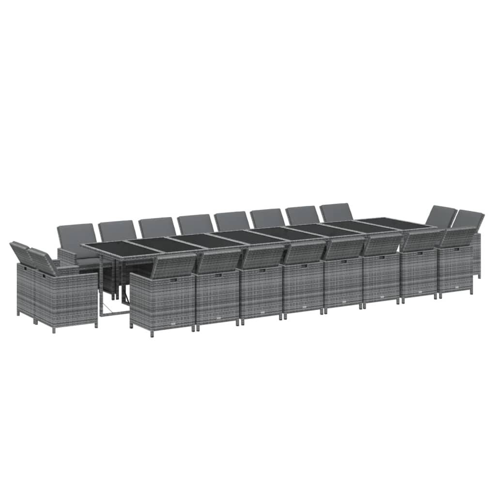 vidaXL 21-tlg. Garten-Essgruppe mit Kissen Poly Rattan Grau