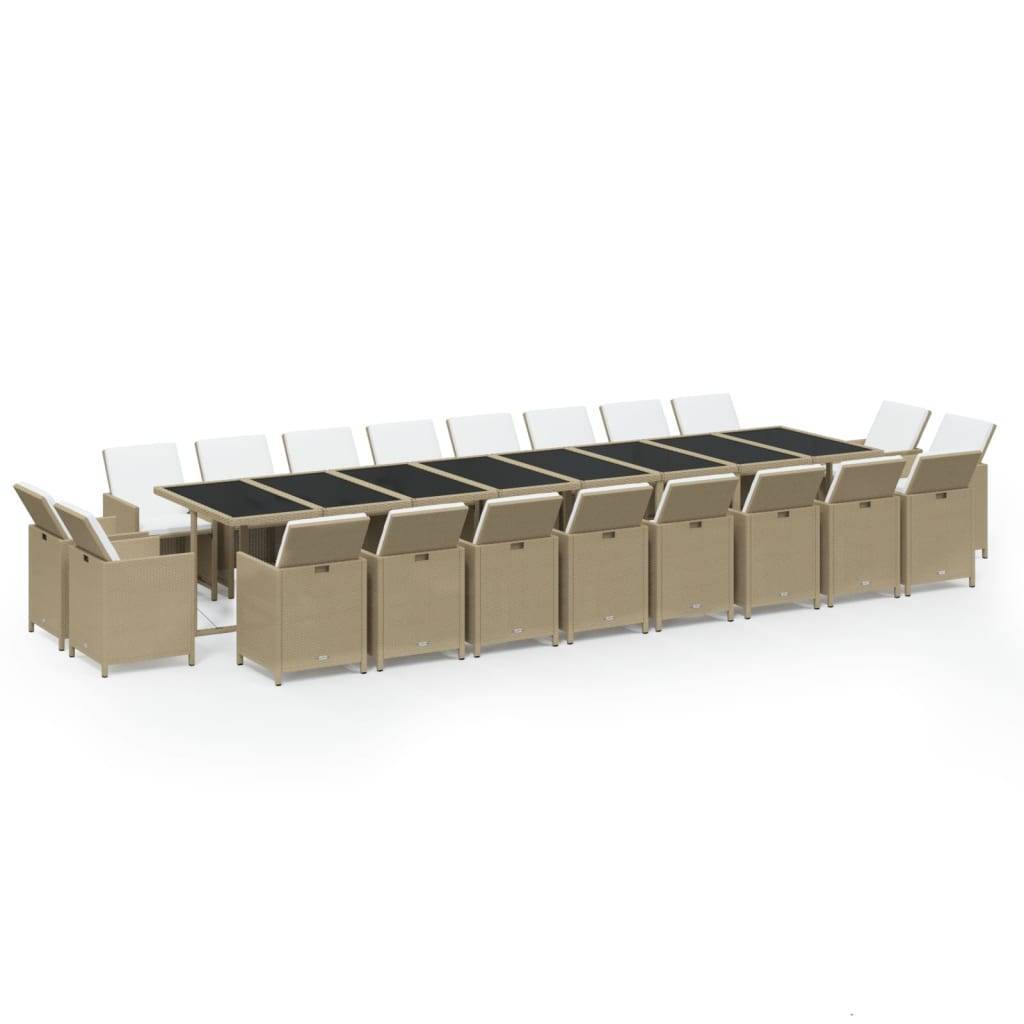 vidaXL 21-tlg. Garten-Essgruppe mit Kissen Poly Rattan Beige