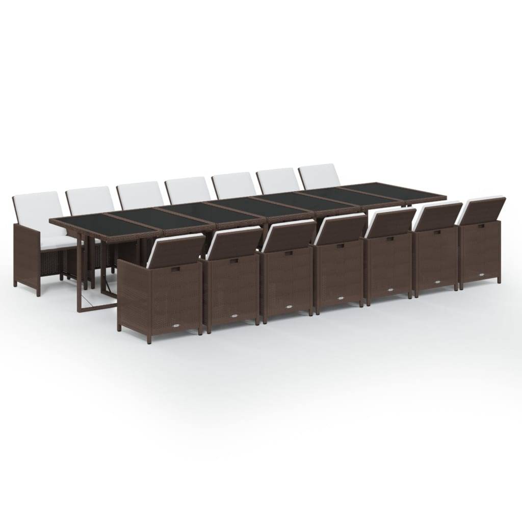 vidaXL 15-tlg. Garten-Essgruppe mit Kissen Poly Rattan Braun