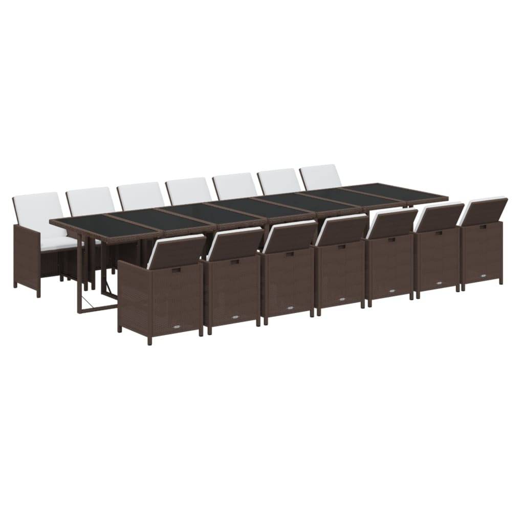 vidaXL 15-tlg. Garten-Essgruppe mit Kissen Poly Rattan Braun