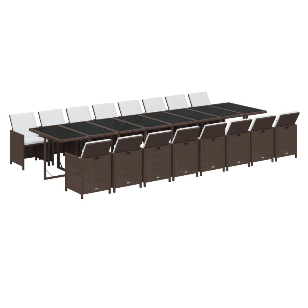 vidaXL 17-tlg. Garten-Essgruppe mit Kissen Poly Rattan Braun