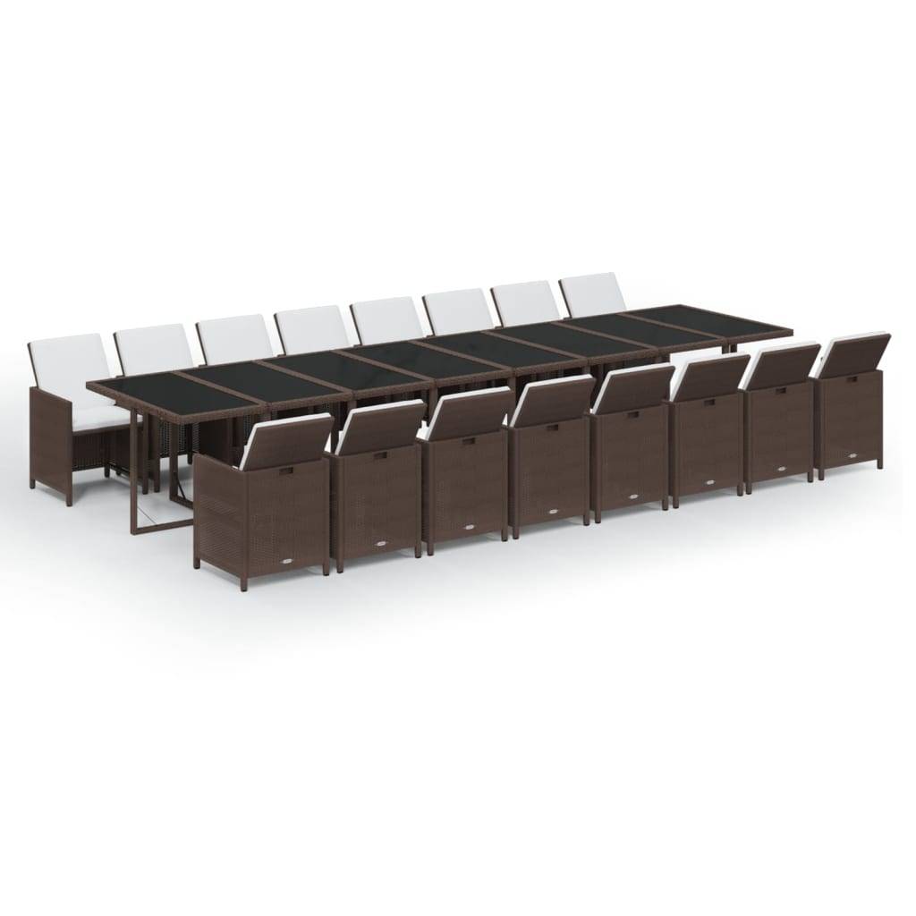 vidaXL 17-tlg. Garten-Essgruppe mit Kissen Poly Rattan Braun