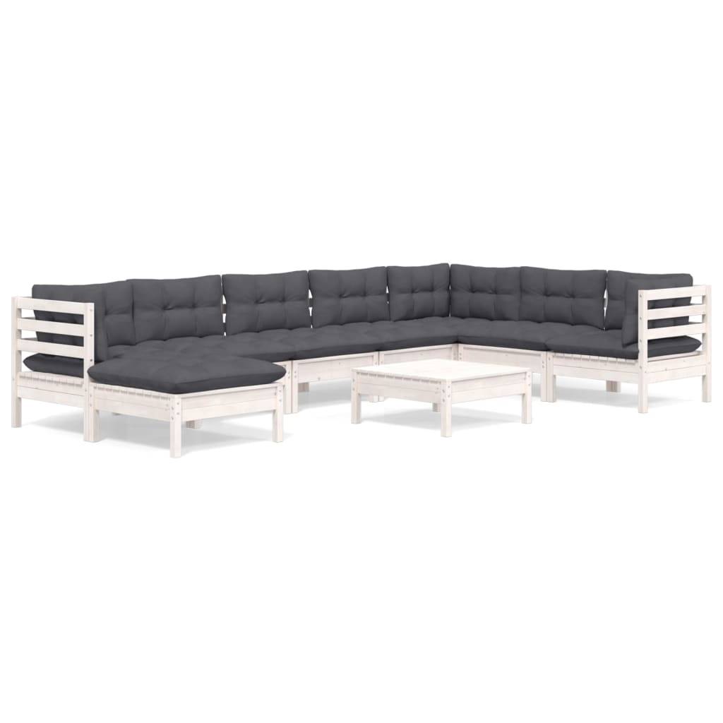 vidaXL 9-tlg. Garten-Lounge-Set mit Kissen Weiß Kiefer Massivholz