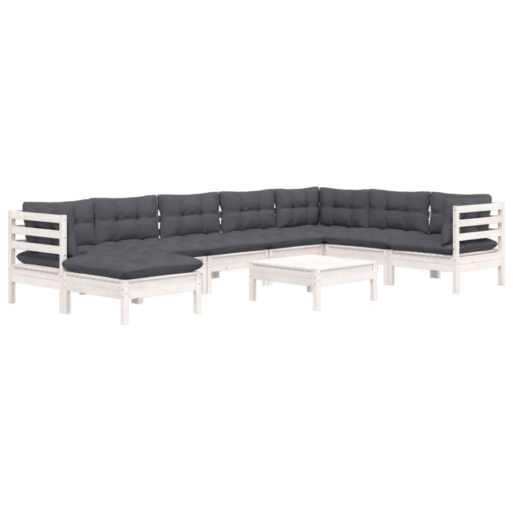 vidaXL 9-tlg. Garten-Lounge-Set mit Kissen Weiß Kiefer Massivholz