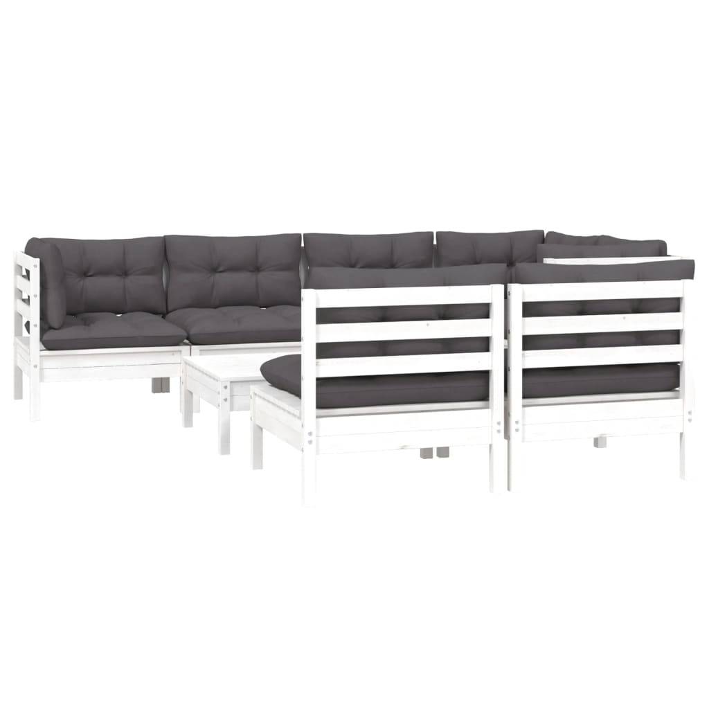 vidaXL 8-tlg. Garten-Lounge-Set mit Kissen Weiß Kiefer Massivholz