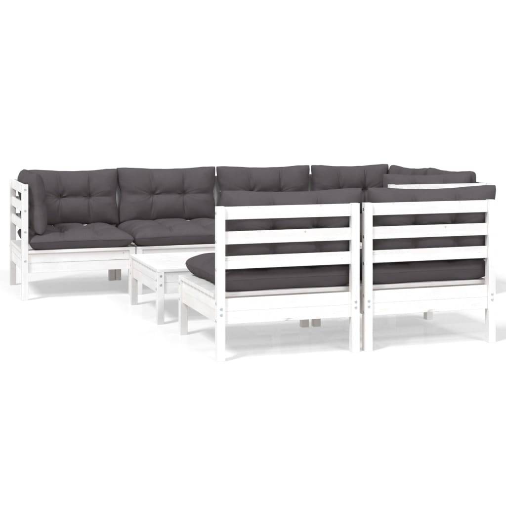 vidaXL 8-tlg. Garten-Lounge-Set mit Kissen Weiß Kiefer Massivholz