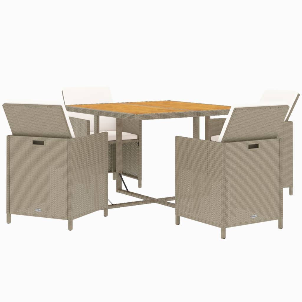 vidaXL 5-tlg. Garten-Essgruppe mit Kissen Poly Rattan Beige