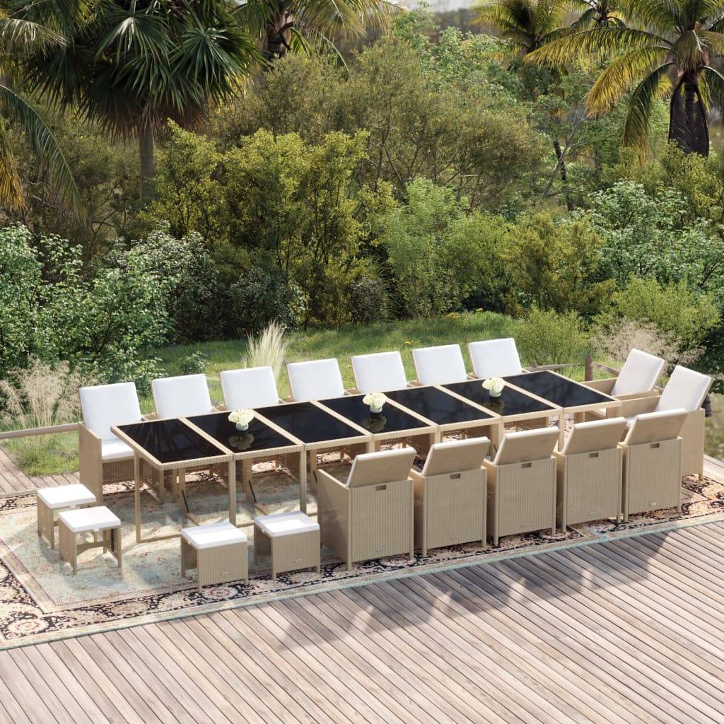 vidaXL 19-tlg. Garten-Essgruppe mit Kissen Poly Rattan Beige