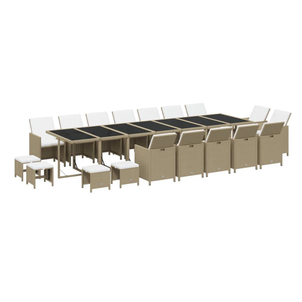 vidaXL 19-tlg. Garten-Essgruppe mit Kissen Poly Rattan Beige