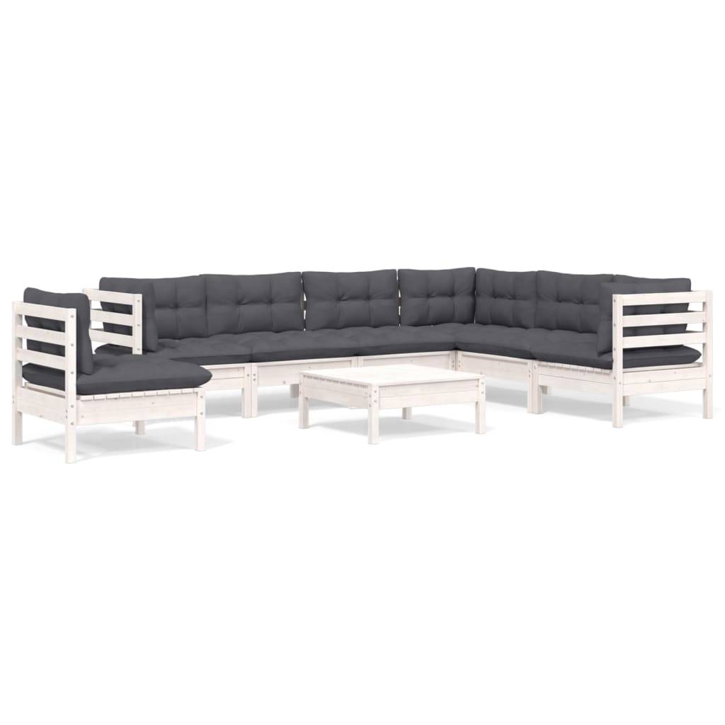 vidaXL 8-tlg. Garten-Lounge-Set mit Kissen Weiß Kiefer Massivholz