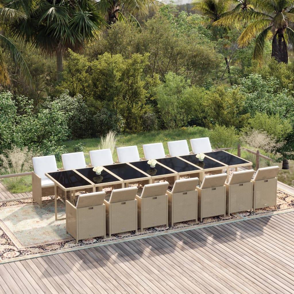 vidaXL 15-tlg. Garten-Essgruppe mit Kissen Poly Rattan Beige