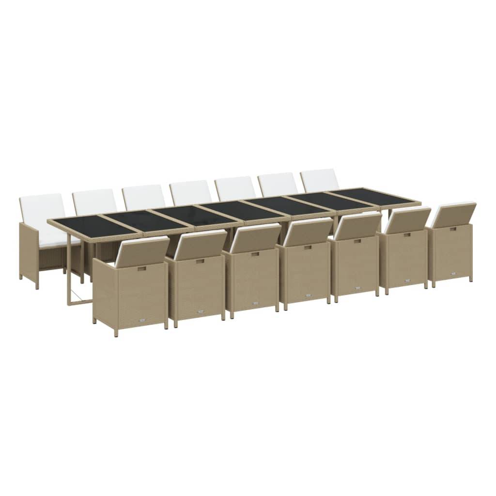 vidaXL 15-tlg. Garten-Essgruppe mit Kissen Poly Rattan Beige