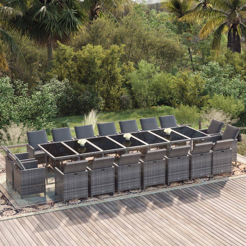 vidaXL 19-tlg. Garten-Essgruppe mit Kissen Poly Rattan Grau