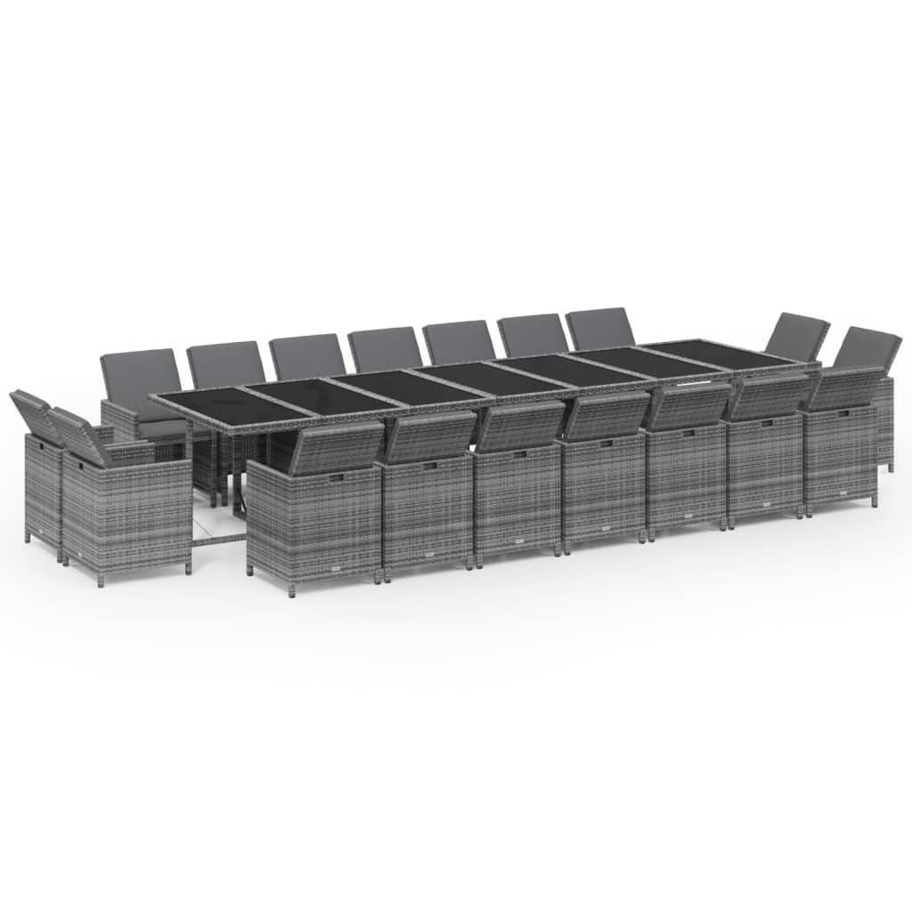 vidaXL 19-tlg. Garten-Essgruppe mit Kissen Poly Rattan Grau