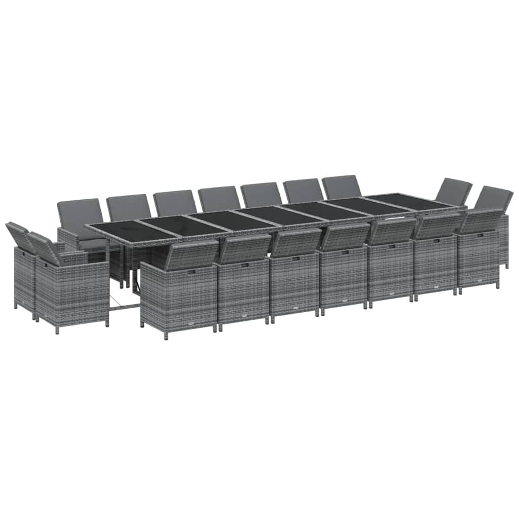 vidaXL 19-tlg. Garten-Essgruppe mit Kissen Poly Rattan Grau