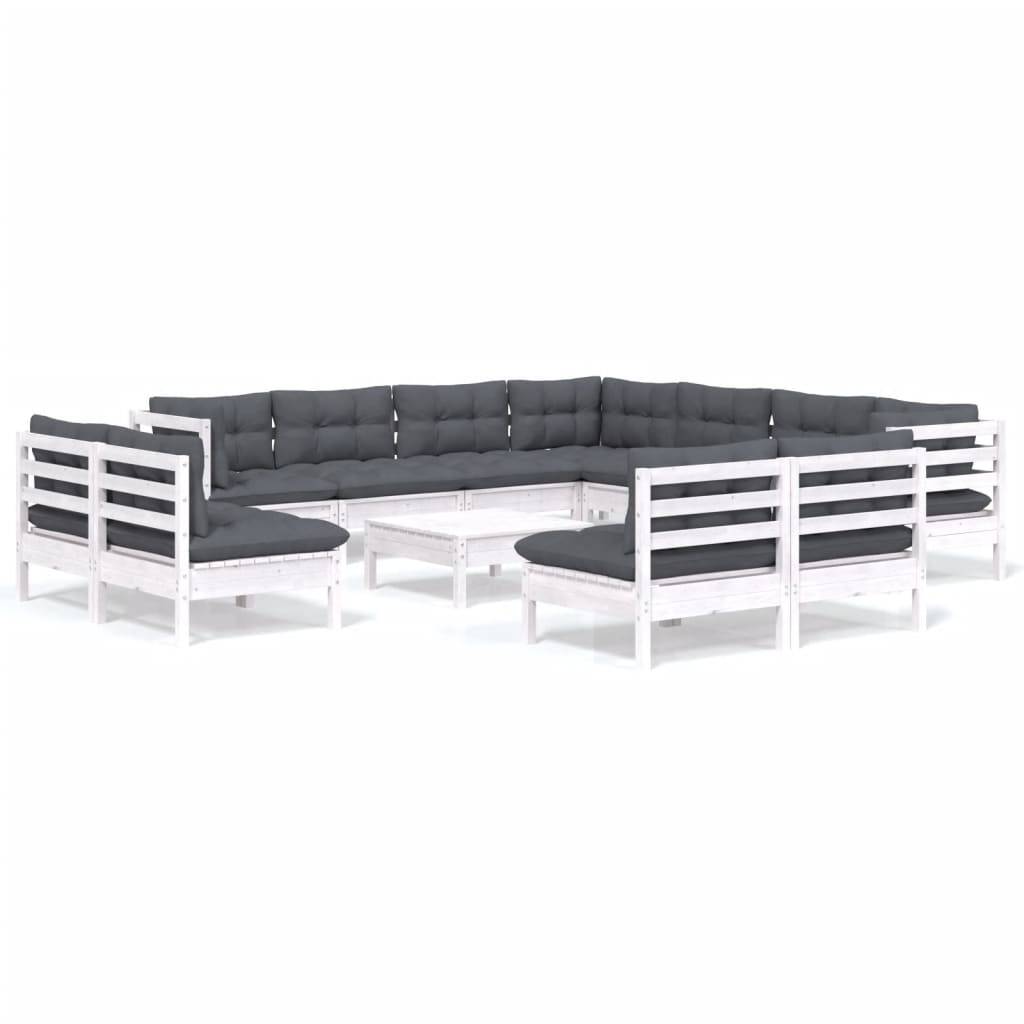 vidaXL 12-tlg. Garten-Lounge-Set mit Kissen Weiß Massivholz Kiefer
