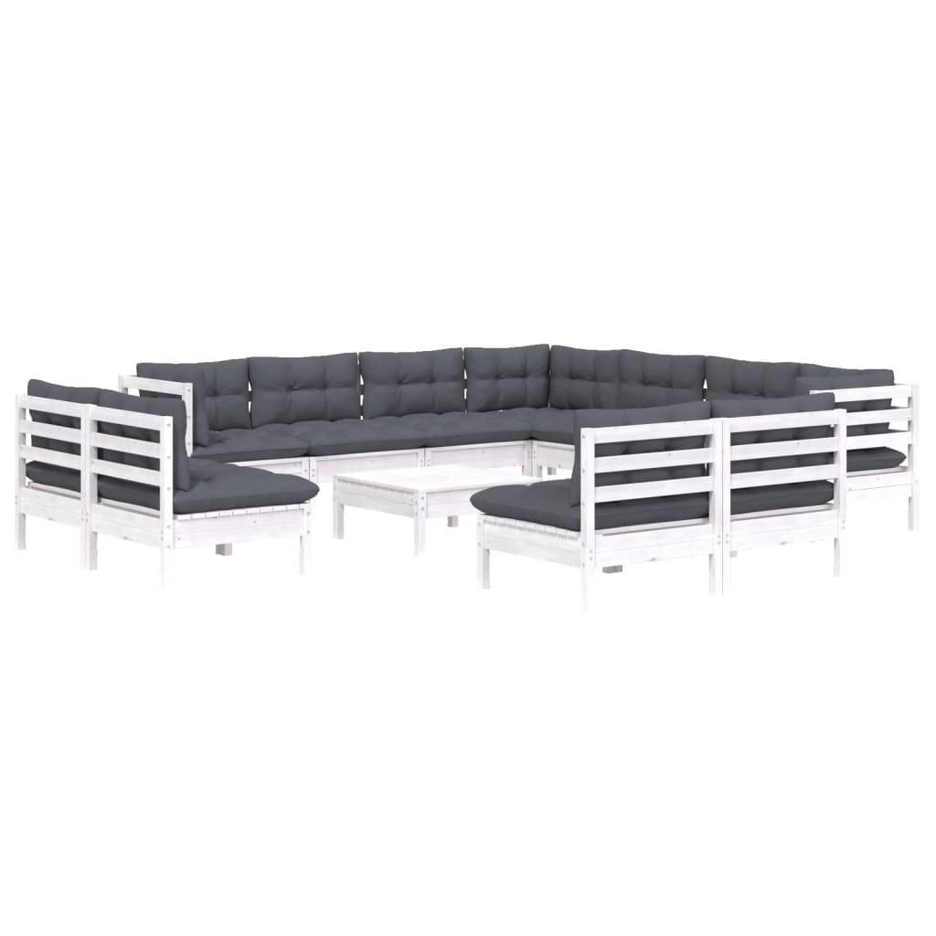 vidaXL 12-tlg. Garten-Lounge-Set mit Kissen Weiß Massivholz Kiefer