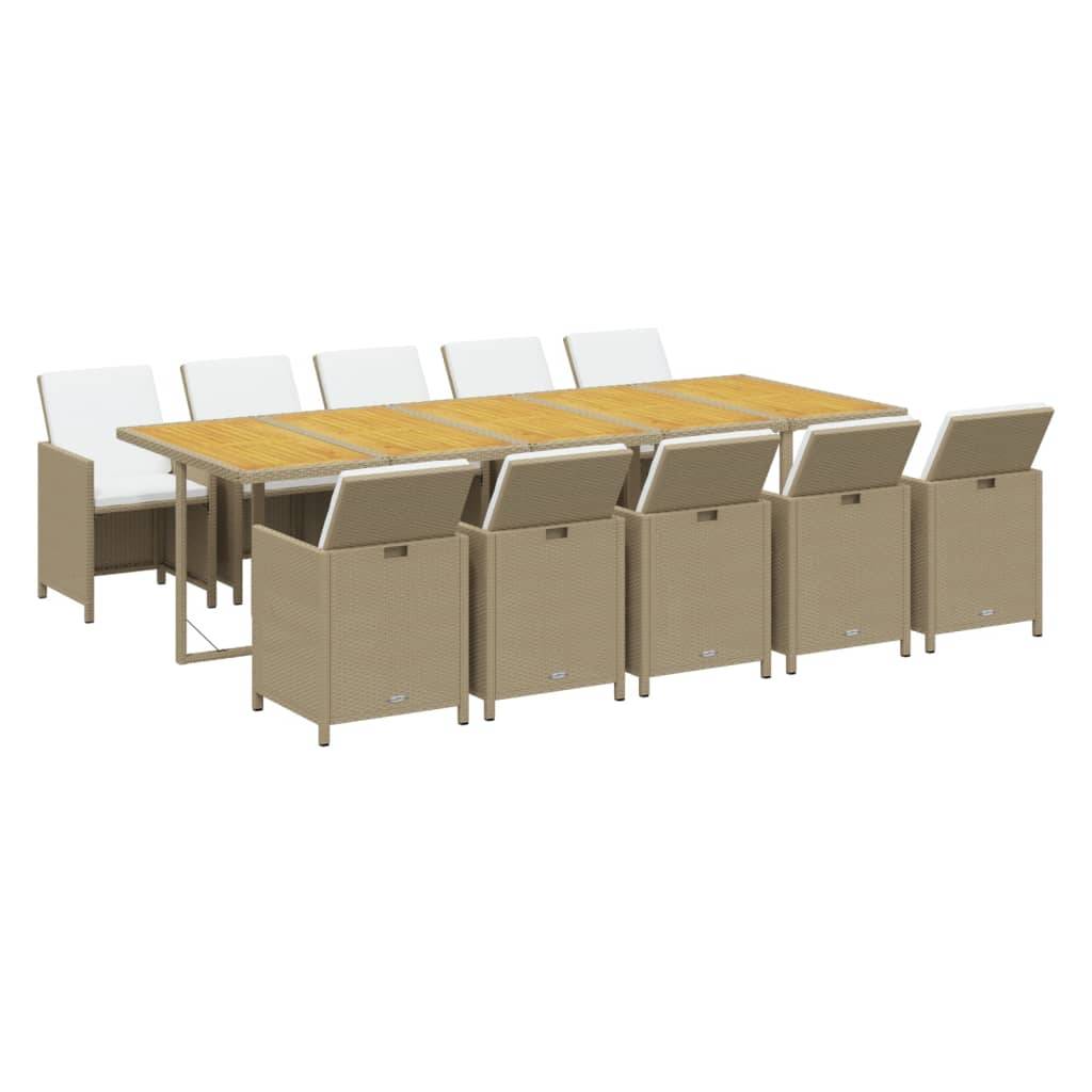 vidaXL 11-tlg. Garten-Essgruppe mit Kissen Poly Rattan Beige