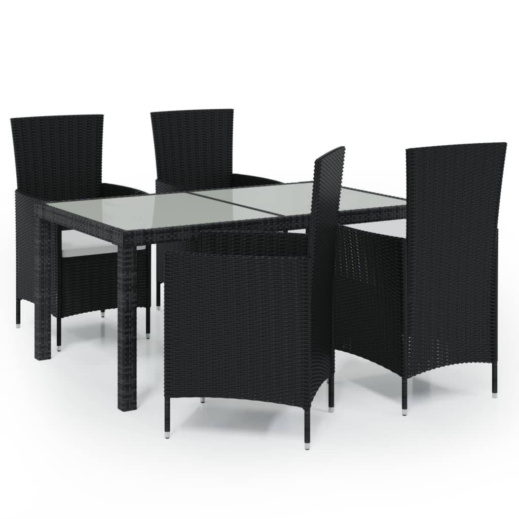vidaXL 5-tlg. Garten-Essgruppe mit Kissen Poly Rattan Schwarz