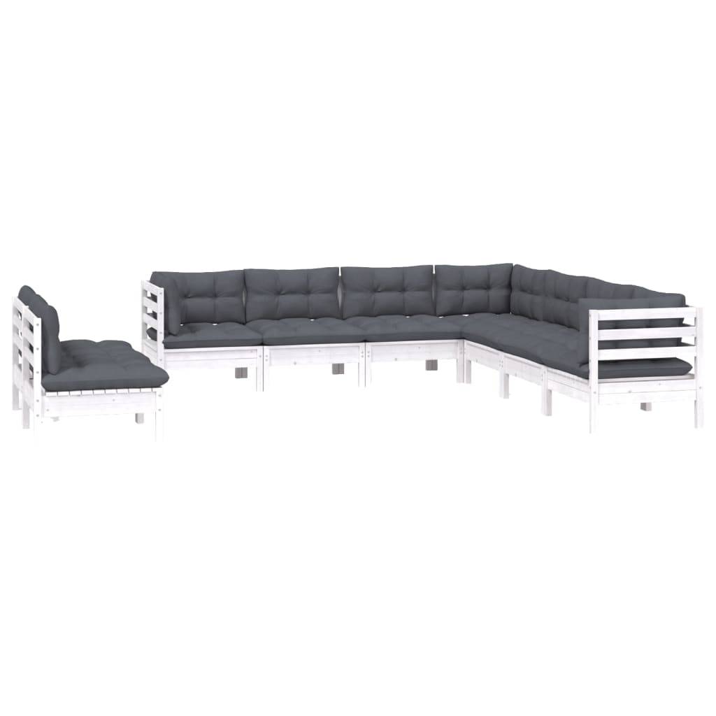 vidaXL 9-tlg. Garten-Lounge-Set mit Kissen Weiß Massivholz Kiefer