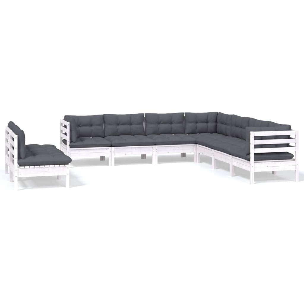 vidaXL 9-tlg. Garten-Lounge-Set mit Kissen Weiß Massivholz Kiefer