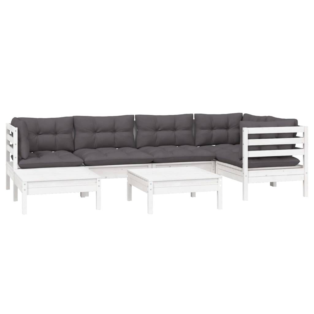 vidaXL 7-tlg. Garten-Lounge-Set mit Kissen Weiß Kiefer Massivholz