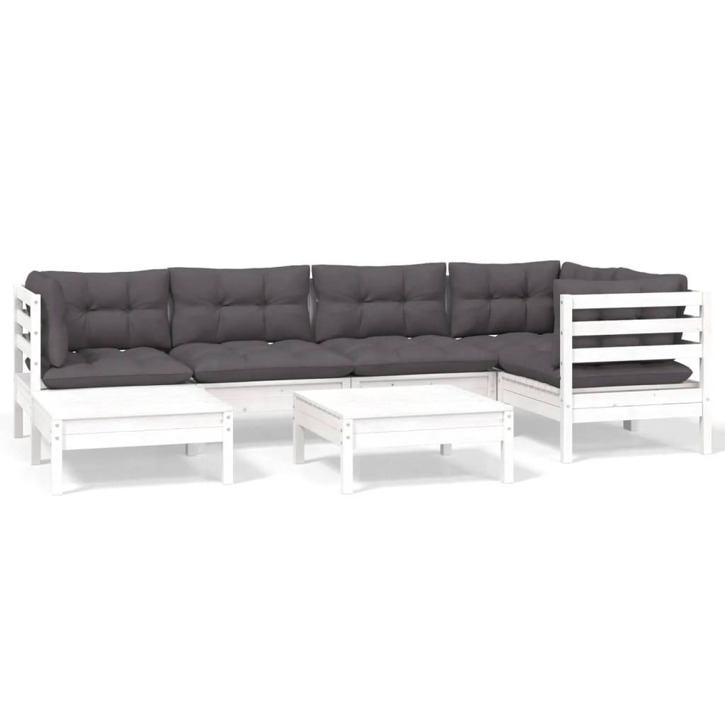 vidaXL 7-tlg. Garten-Lounge-Set mit Kissen Weiß Kiefer Massivholz