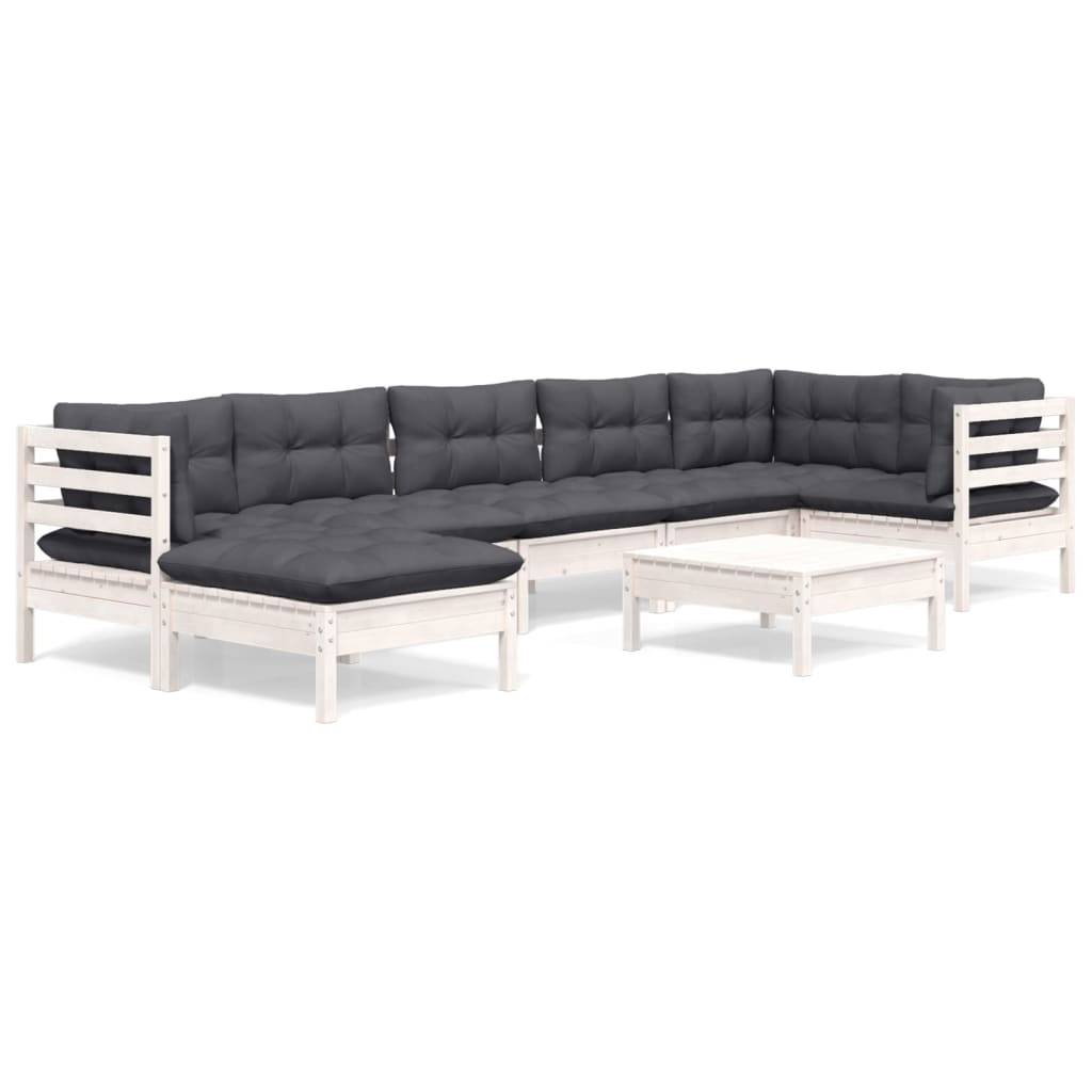 vidaXL 8-tlg. Garten-Lounge-Set mit Kissen Weiß Kiefer Massivholz