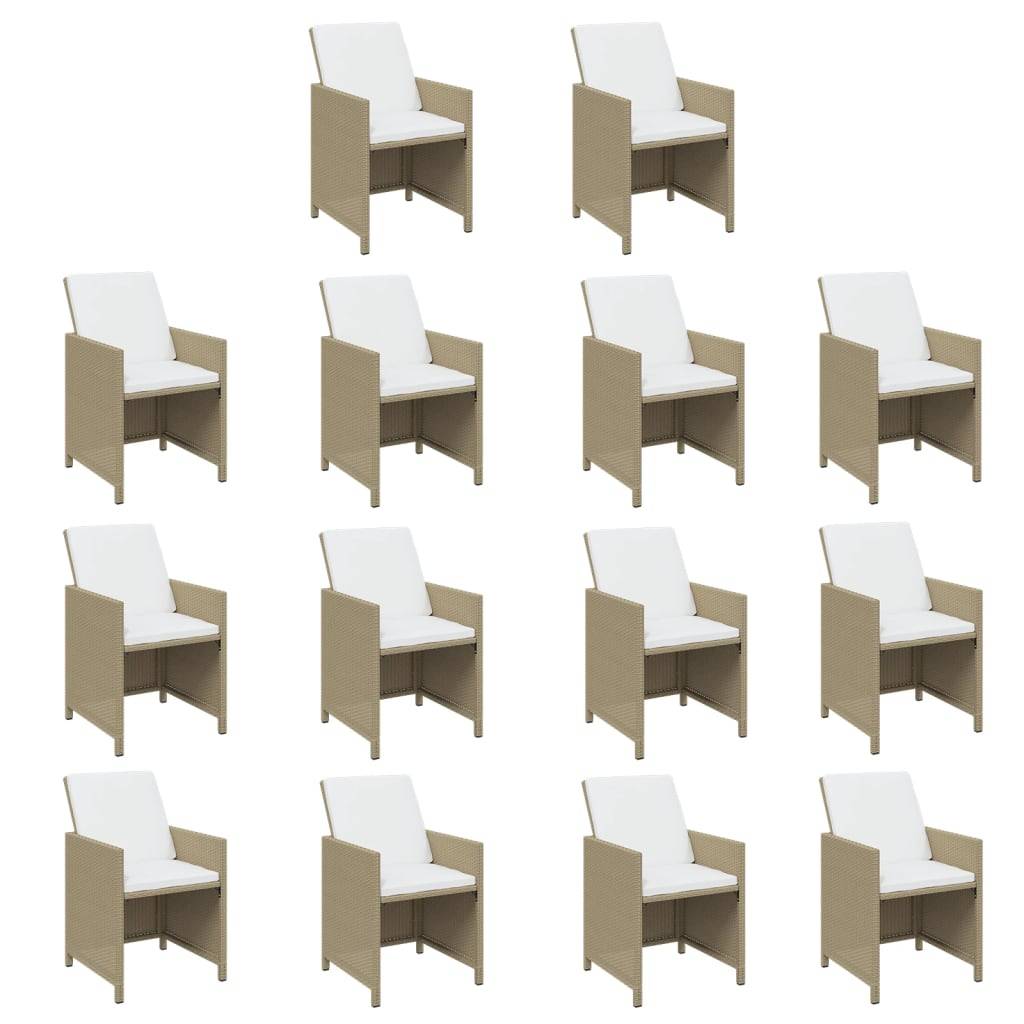 vidaXL 15-tlg. Garten-Essgruppe mit Kissen Poly Rattan Beige