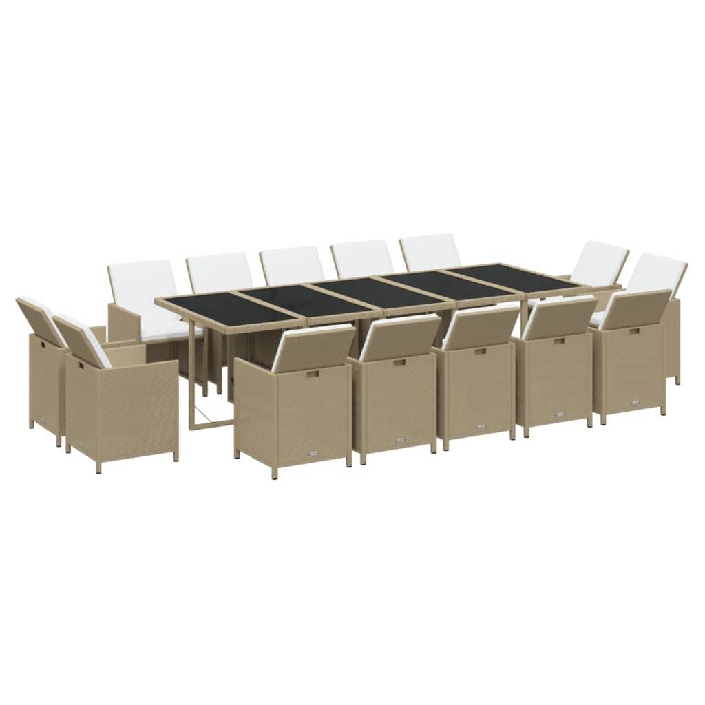 vidaXL 15-tlg. Garten-Essgruppe mit Kissen Poly Rattan Beige