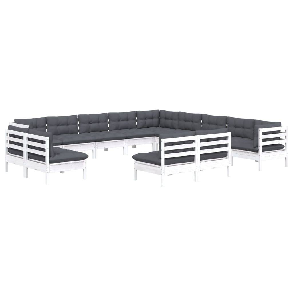 vidaXL 13-tlg. Garten-Lounge-Set mit Kissen Weiß Massivholz Kiefer