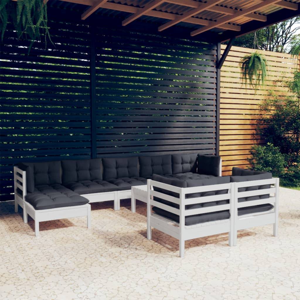 vidaXL 10-tlg. Garten-Lounge-Set mit Kissen Weiß Kiefer Massivholz