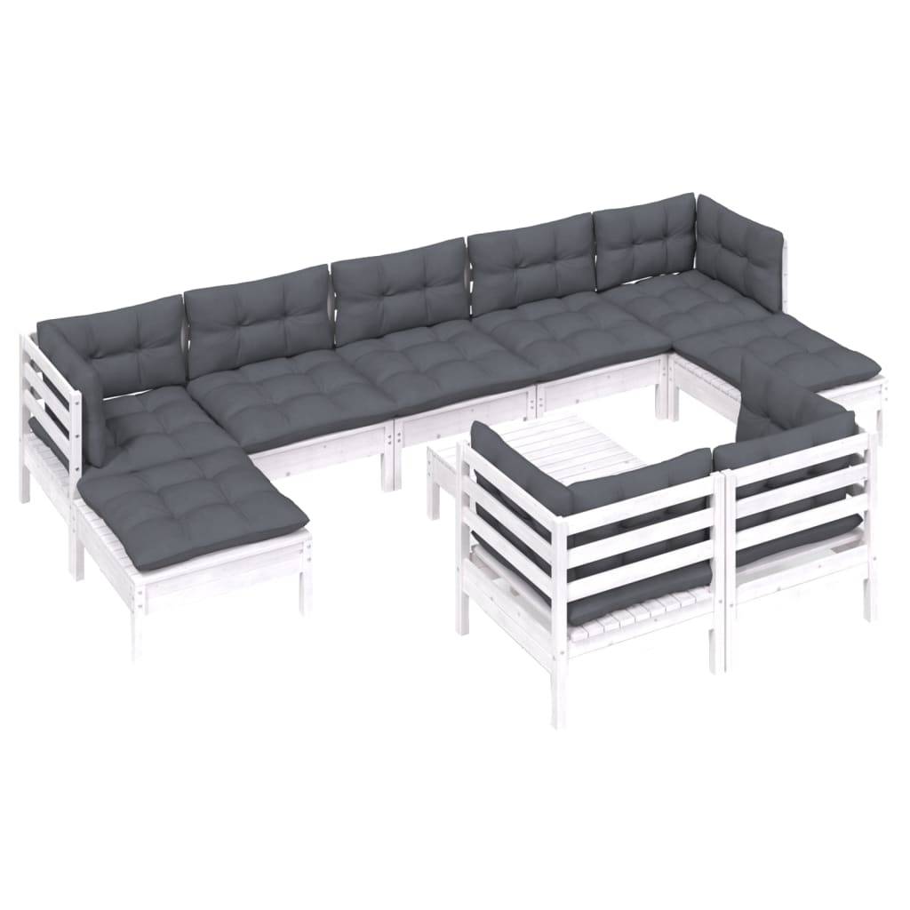 vidaXL 10-tlg. Garten-Lounge-Set mit Kissen Weiß Kiefer Massivholz
