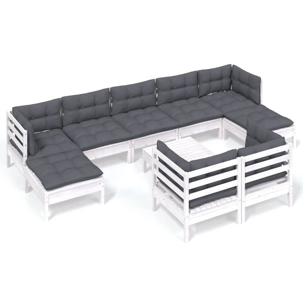 vidaXL 10-tlg. Garten-Lounge-Set mit Kissen Weiß Kiefer Massivholz