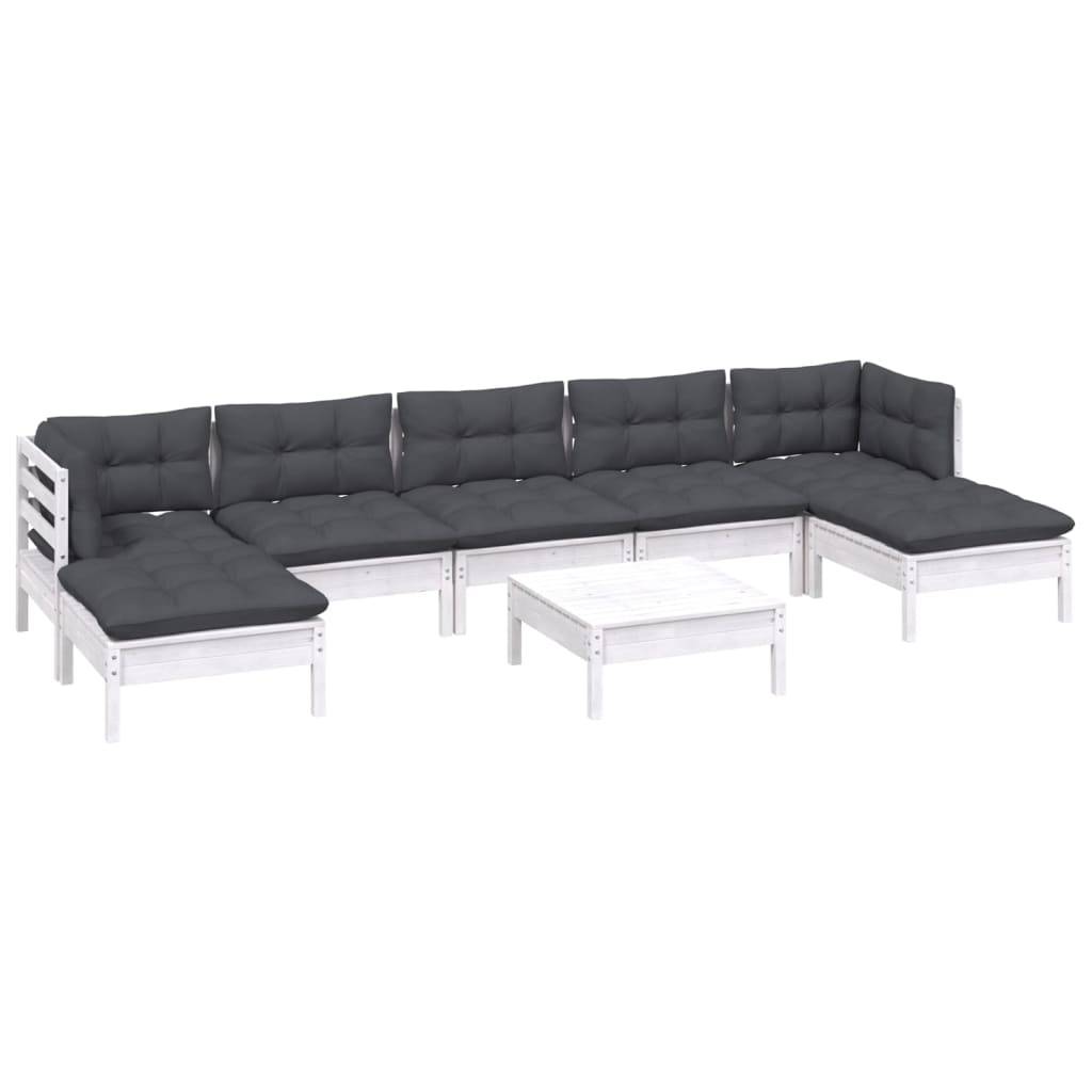 vidaXL 8-tlg. Garten-Lounge-Set mit Kissen Weiß Kiefernholz