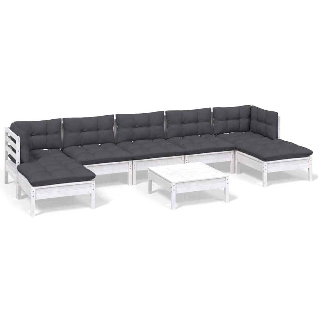 vidaXL 8-tlg. Garten-Lounge-Set mit Kissen Weiß Kiefernholz