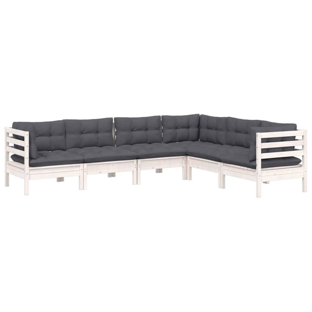 vidaXL 6-tlg. Garten-Lounge-Set mit Kissen Weiß Kiefer Massivholz