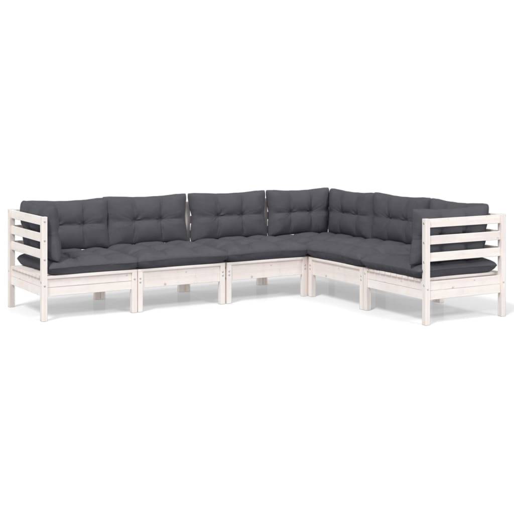 vidaXL 6-tlg. Garten-Lounge-Set mit Kissen Weiß Kiefer Massivholz