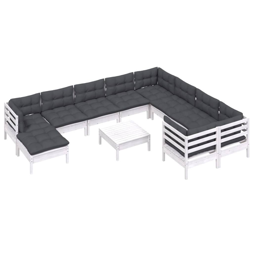 vidaXL 11-tlg. Garten-Lounge-Set mit Kissen Weiß Kiefernholz
