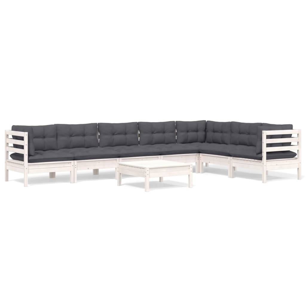 vidaXL 8-tlg. Garten-Lounge-Set mit Kissen Weiß Kiefer Massivholz