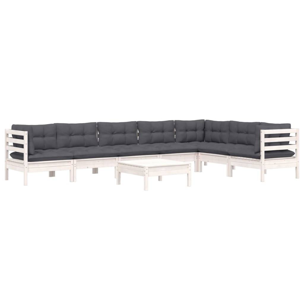 vidaXL 8-tlg. Garten-Lounge-Set mit Kissen Weiß Kiefer Massivholz