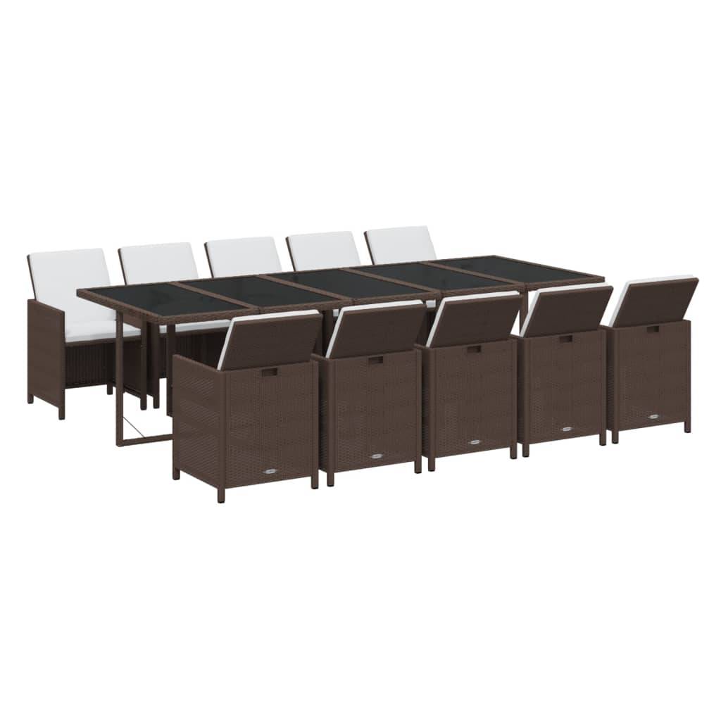 vidaXL 11-tlg. Garten-Essgruppe mit Kissen Poly Rattan Braun