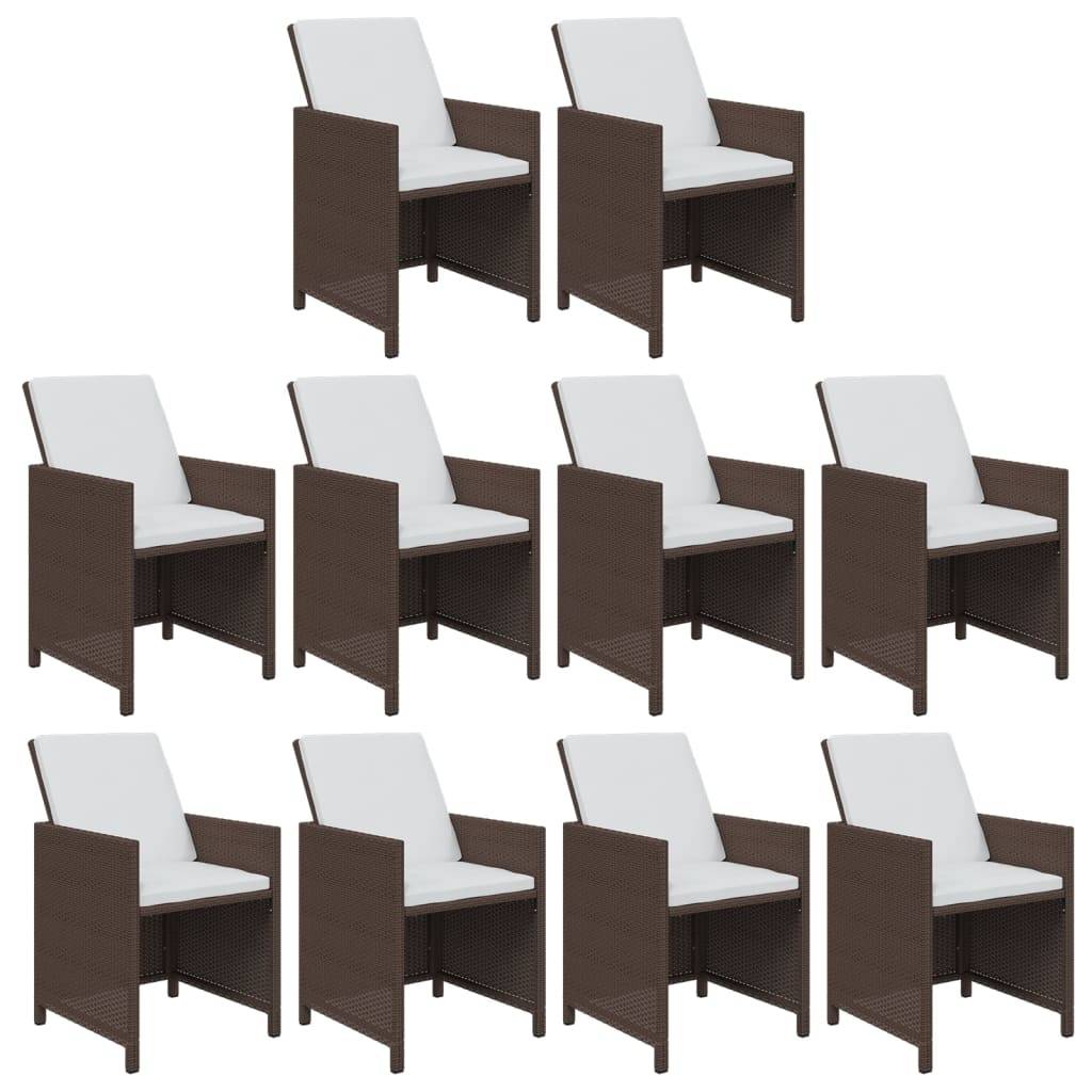 vidaXL 11-tlg. Garten-Essgruppe mit Kissen Poly Rattan Braun