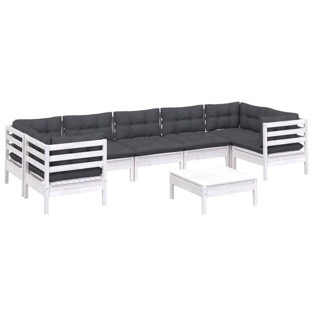vidaXL 8-tlg. Garten-Lounge-Set mit Kissen Weiß Kiefernholz