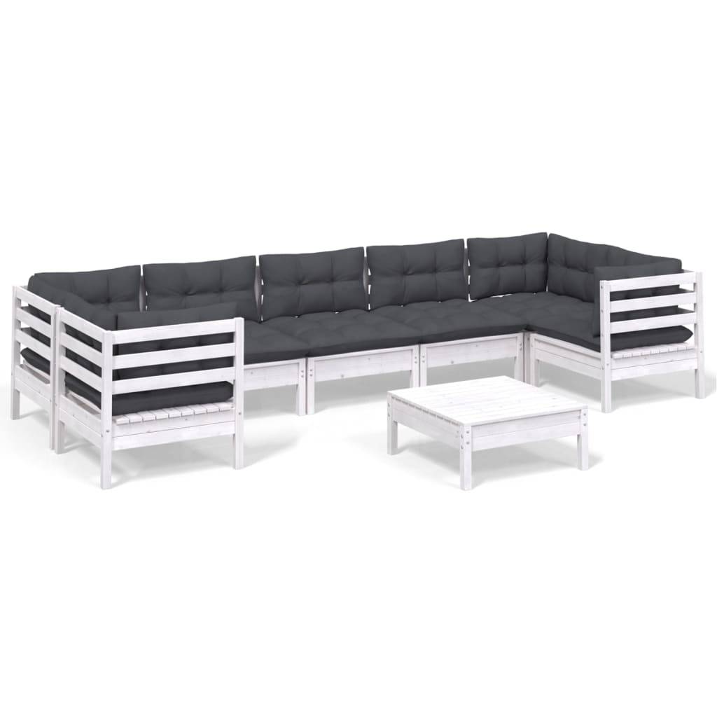 vidaXL 8-tlg. Garten-Lounge-Set mit Kissen Weiß Kiefernholz
