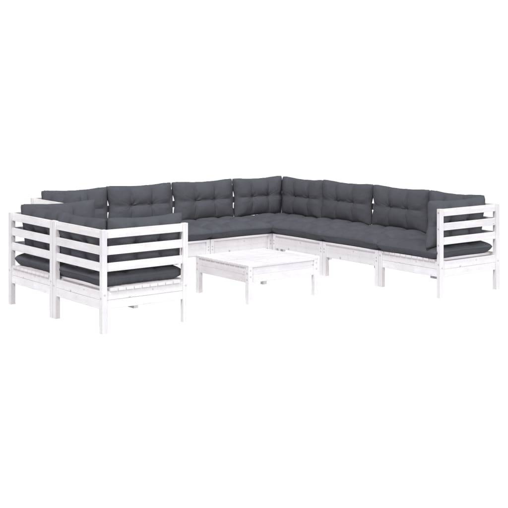 vidaXL 10-tlg. Garten-Lounge-Set mit Kissen Weiß Massivholz Kiefer