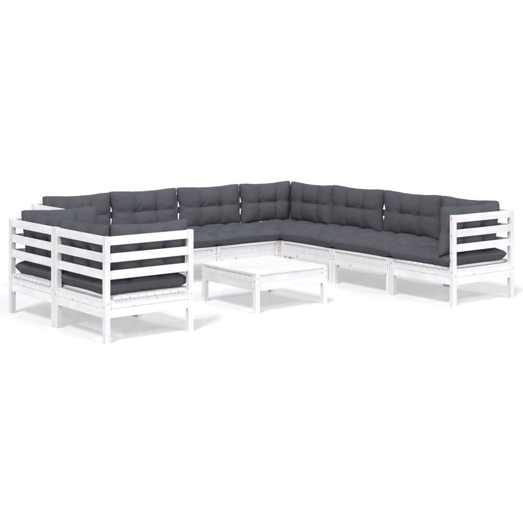 vidaXL 10-tlg. Garten-Lounge-Set mit Kissen Weiß Massivholz Kiefer
